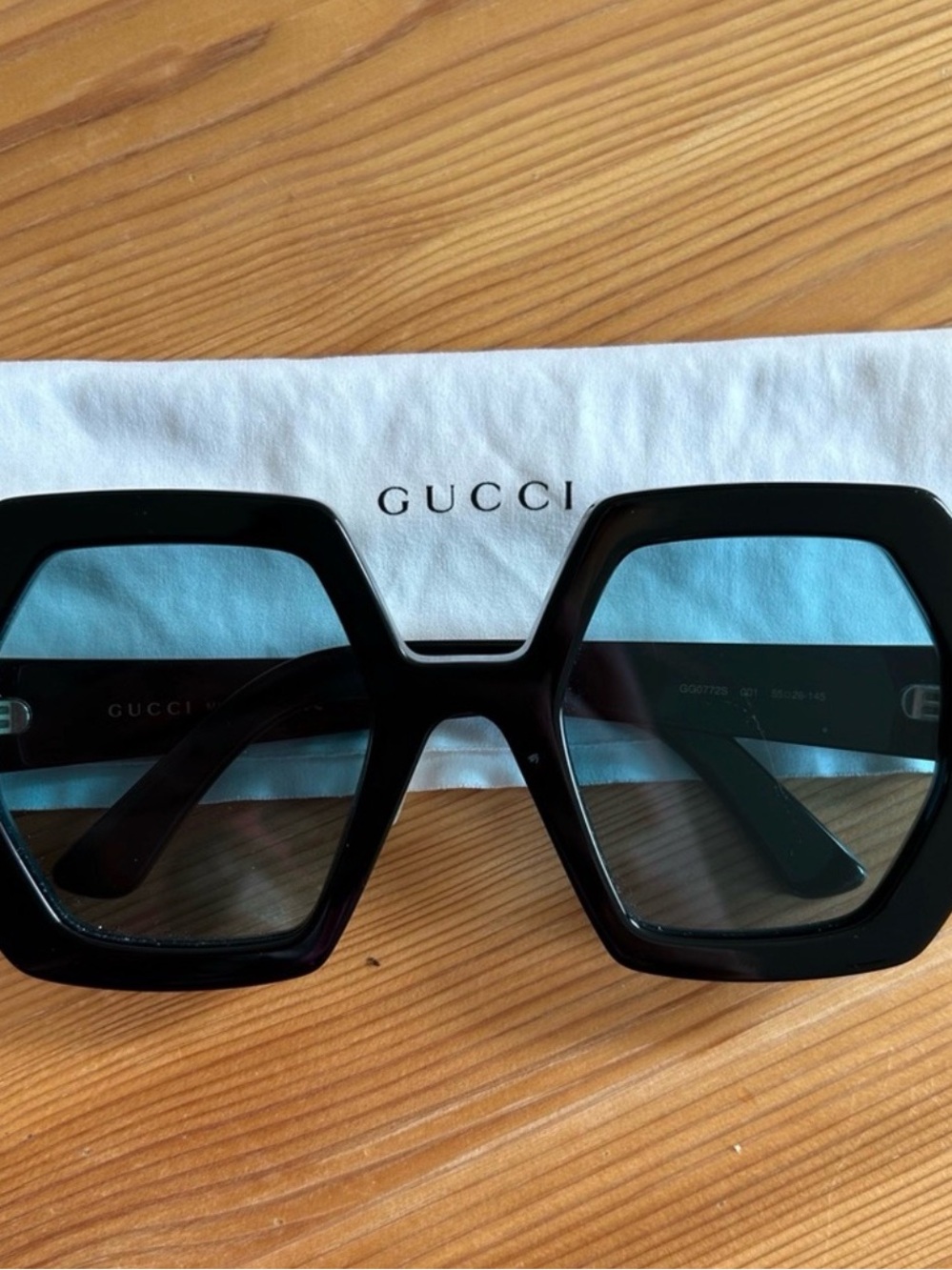 Gucci Black Hexagonal Frame Sunglasses with Tinted Lenses